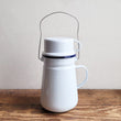 Load image into Gallery viewer, Enamel Tea Can with Handle - 11cm - White/Blue Rim