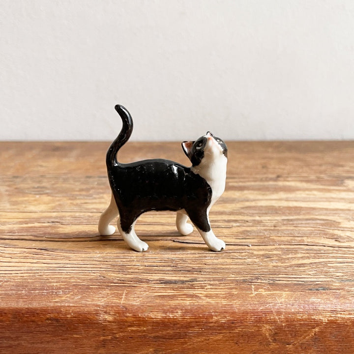 Miniature Ceramic Standing Cat - Black & White