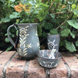 Load image into Gallery viewer, Enamelware Steel Hand Painted Folk Art Tall Cup - Grey Flower