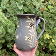 Load image into Gallery viewer, Enamelware Steel Hand Painted Folk Art Jug - Grey Flower