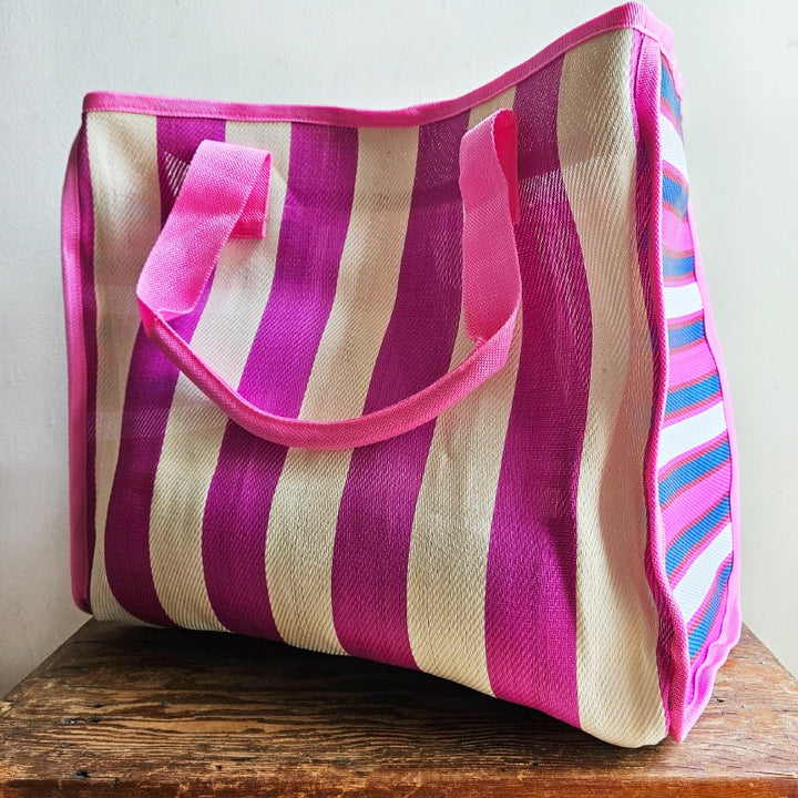 Nylon Tote Bag - Pink/Navy