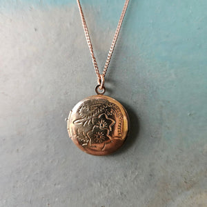 Round Locket with flower detail  rosegold necklace