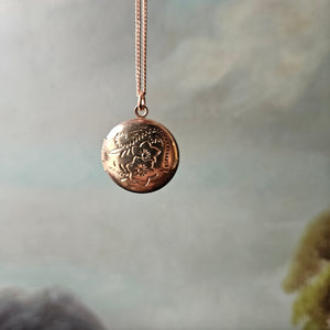 Round Locket with flower detail  rosegold necklace