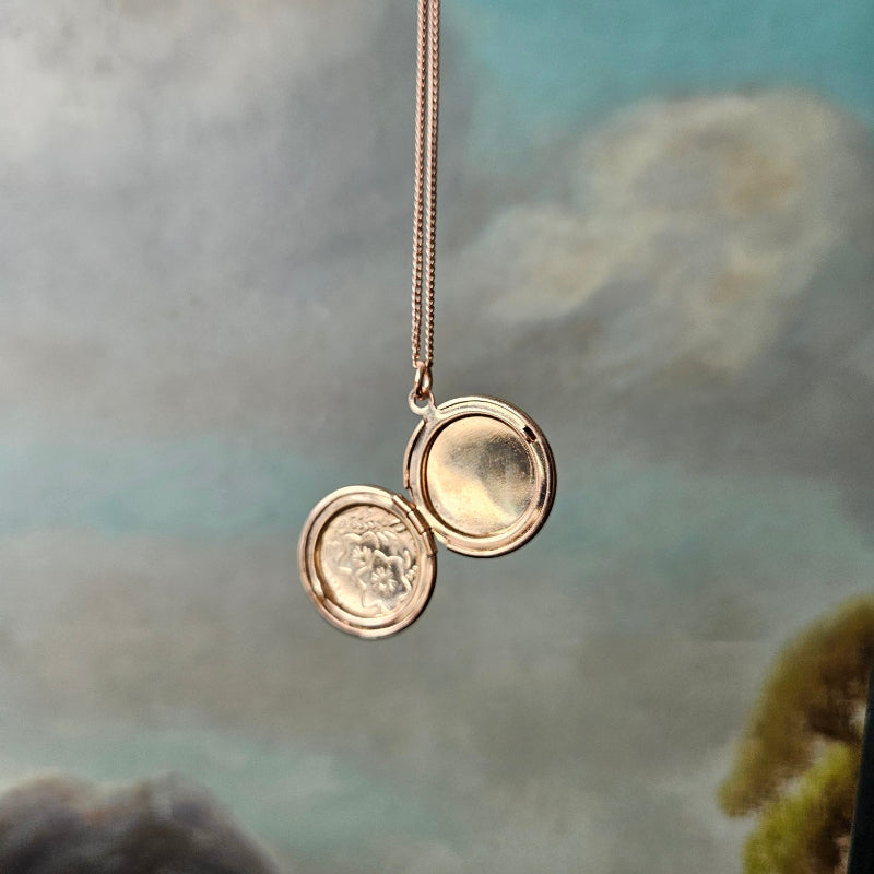 Round Locket with flower detail  rosegold necklace