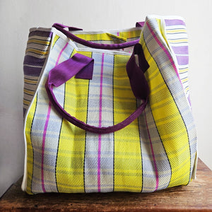 Nylon Tote Bag - Yellow/Purple