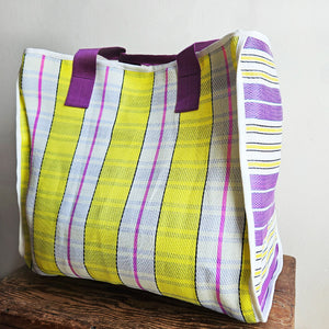 Nylon Tote Bag - Yellow/Purple