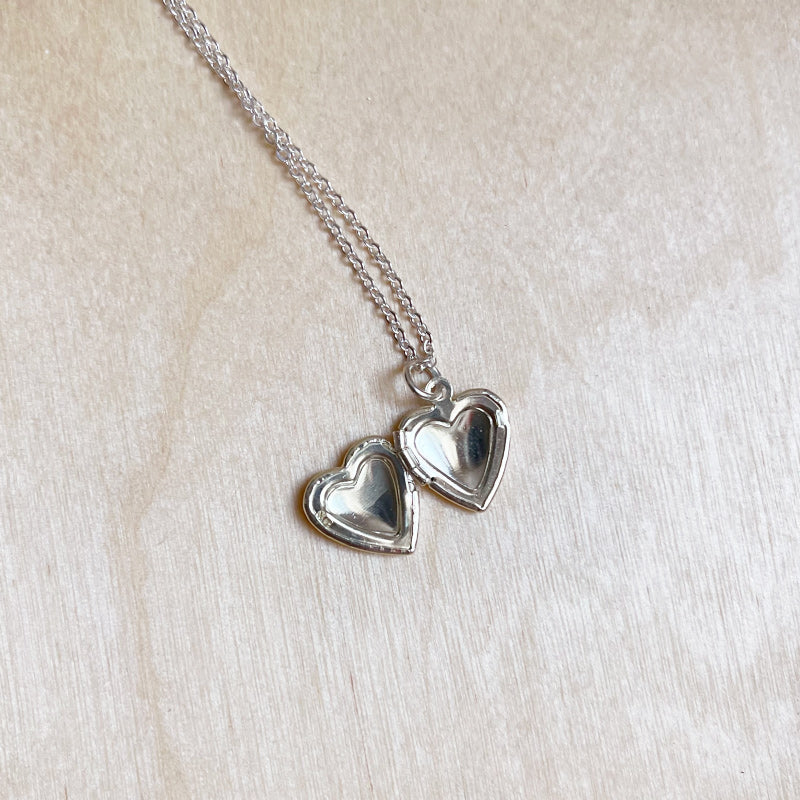 Small Silver Heart Locket Necklace
