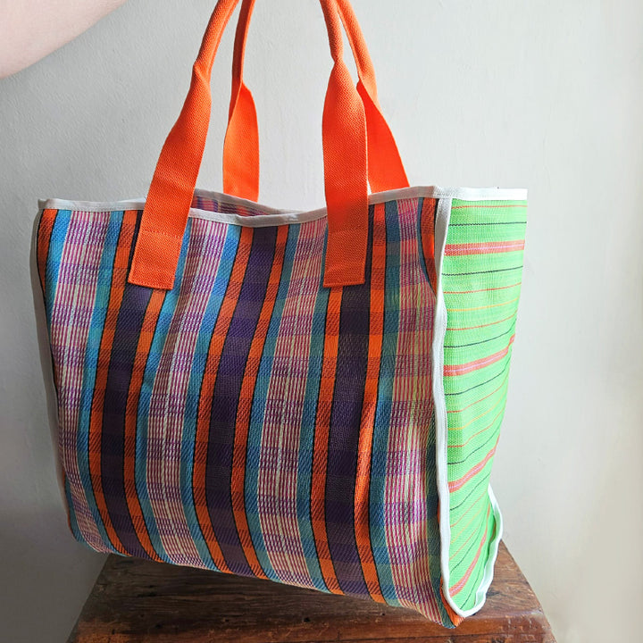 Nylon Tote Bag - Orange/Green