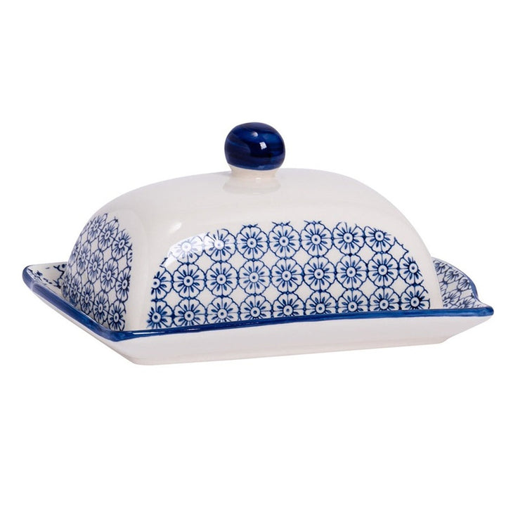 Handpainted Butter Dish 18.5cm - Navy