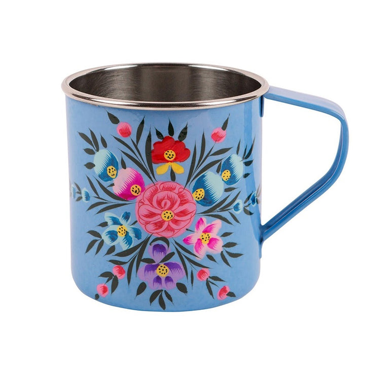 Pansy Handpainted Metal Mug - Ocean