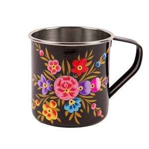 Pansy Handpainted Metal Mug - Black