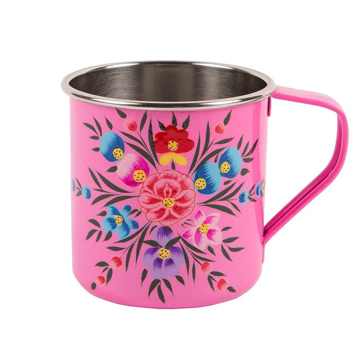 Pansy Handpainted Metal Mug - Raspberry