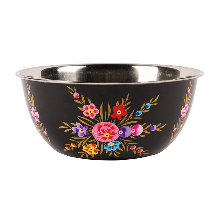 Pansy Handpainted Metal Salad Bowl - Black