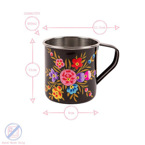 Pansy Handpainted Metal Mug - Black