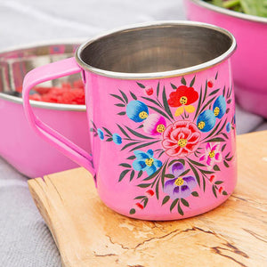 Pansy Handpainted Metal Mug - Raspberry