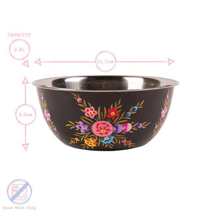 Pansy Handpainted Metal Salad Bowl - Black