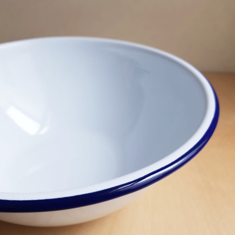 Enamel Mixing Bowl 24cm - White/Blue