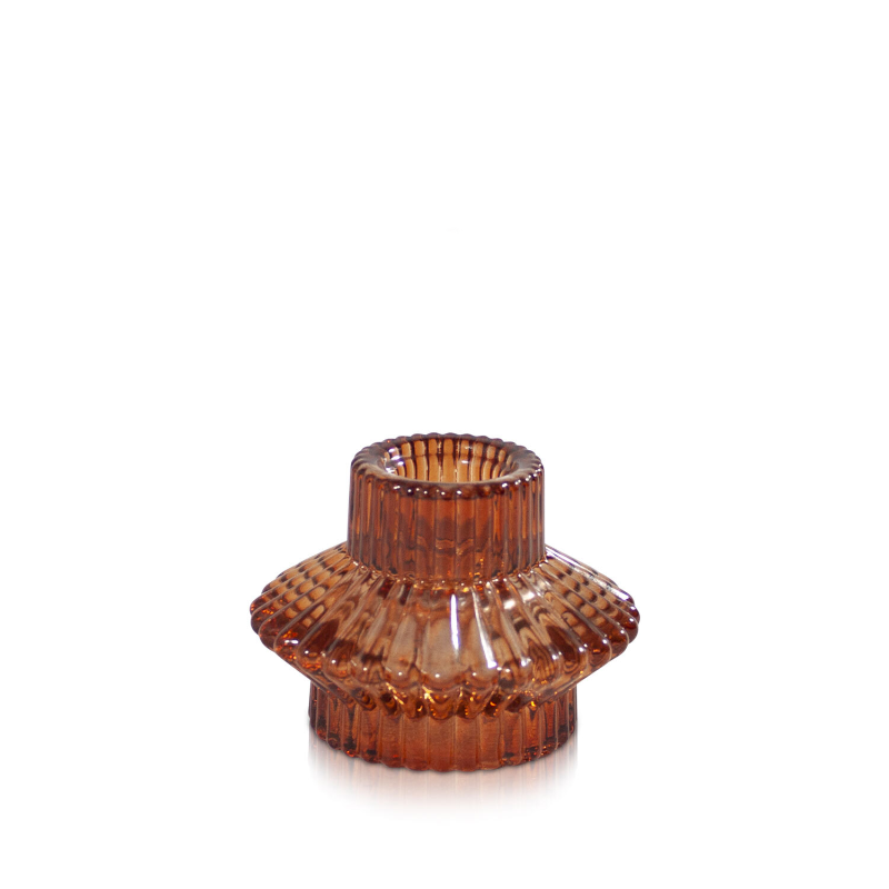 Glass Vintage Style  Candle Holder - Aida Amber