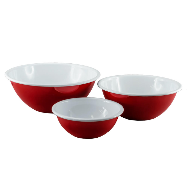Vintage Style Enamelware 2 Tone Mixing Bowl Set 3PC - Red/White