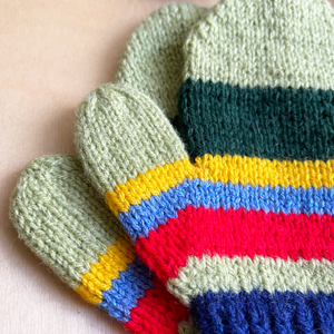 Hand Knitted Mittens - Multicolour Stripes