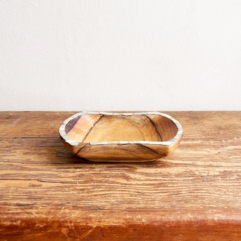 Teak Bowl with Shell Inlay