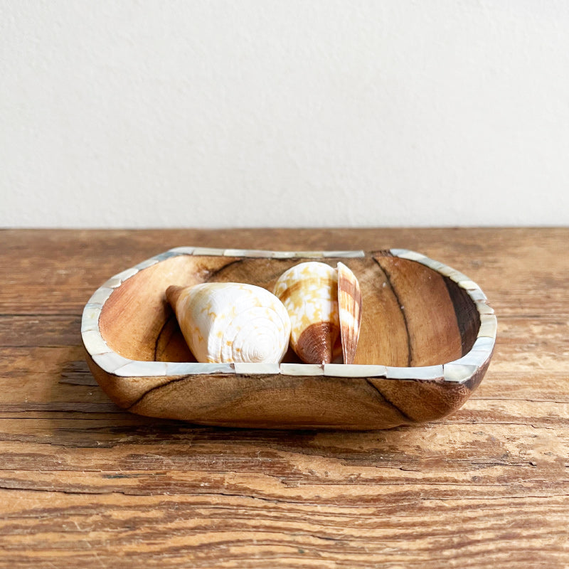 Teak Bowl with Shell Inlay