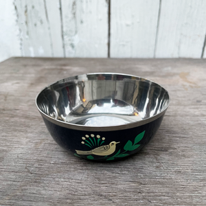 Hand Painted Folk Art Bowl - Navy Bird