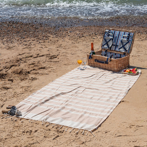 Outlet Turkish Beach Towel - Beige Stripe
