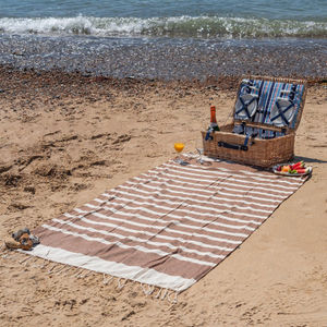 Outlet Turkish Beach Towel - Mocha Stripe