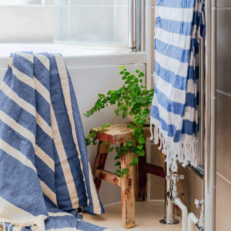 Outlet Turkish Beach Towel - Dark Blue Stripe