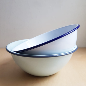 Enamel Mixing Bowl 24cm - White/Blue