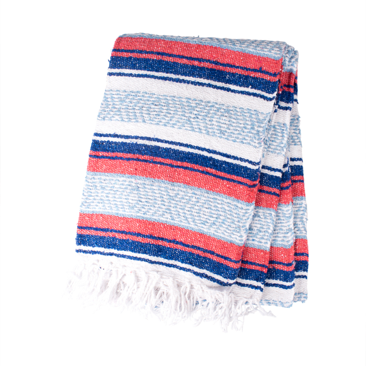 Mexican Falsa Blankets 1.9x1.2m - Navy/Baby Blue/Pink