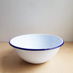 Enamel Mixing Bowl 24cm - White/Blue