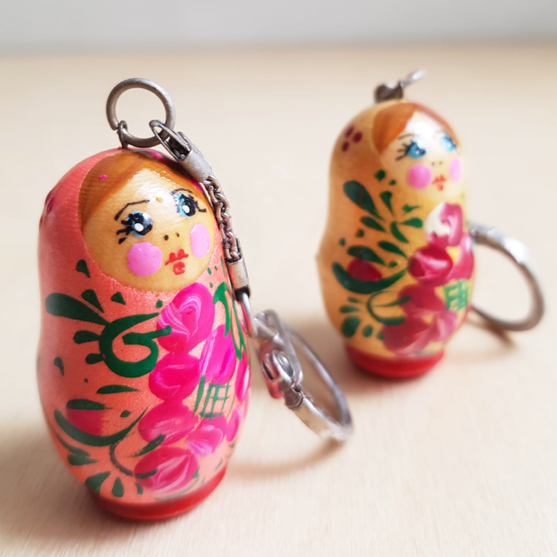 Folk Art Russian Babushka Floral Key Ring